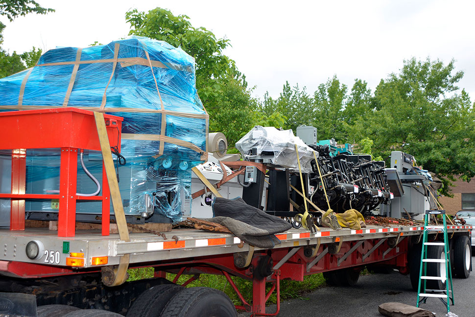 Truck of confiscated counterfeit money printing machines