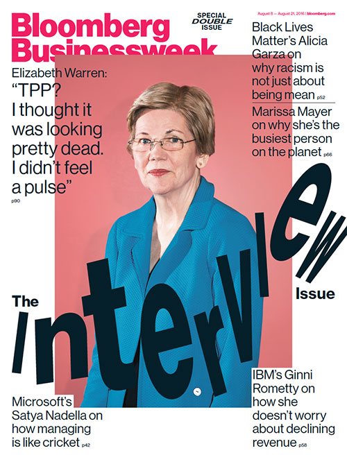 Bloomberg Businessweek Interview Issue 2016 Cover with U.S. Senator Elizabeth Warren