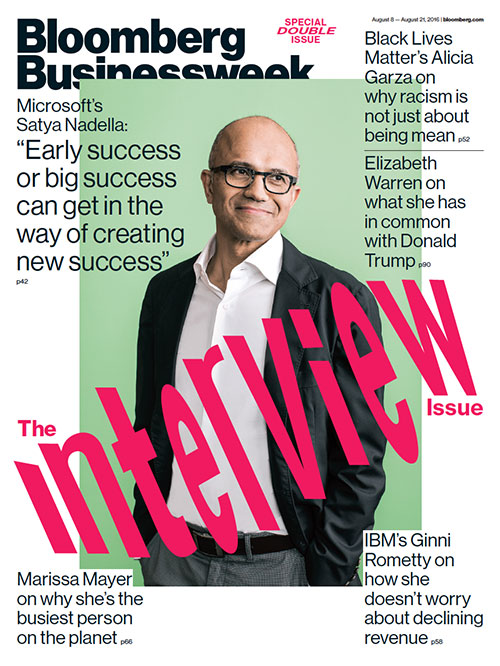 Bloomberg Businessweek Interview Issue 2016 Cover with Microsoft CEO Satya Nadella
