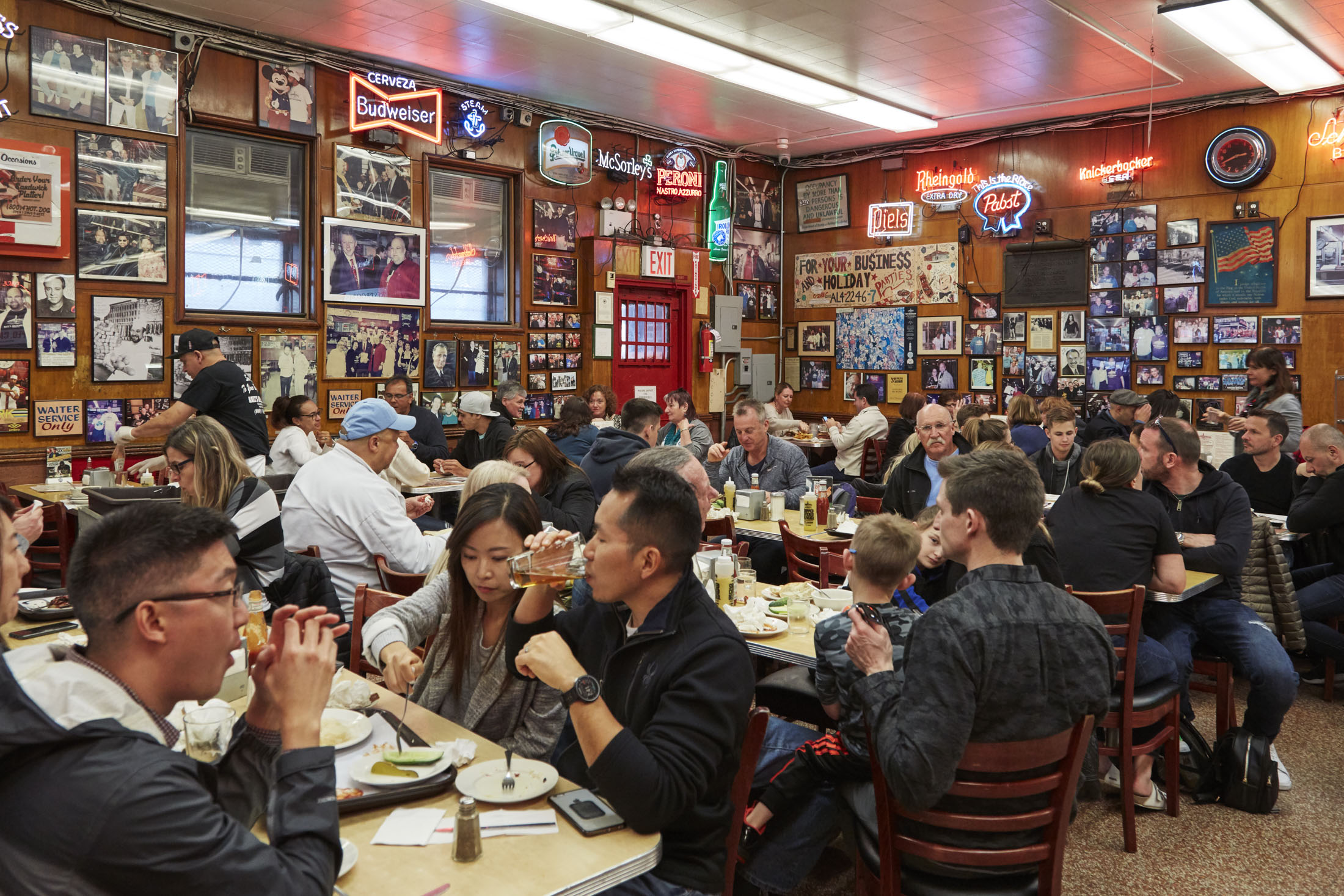 Perpetually packed, Katz’s boasts a line that can start as early as 8 a.m. Monday through Friday, when the place opens; on weekends, it doesn’t close.