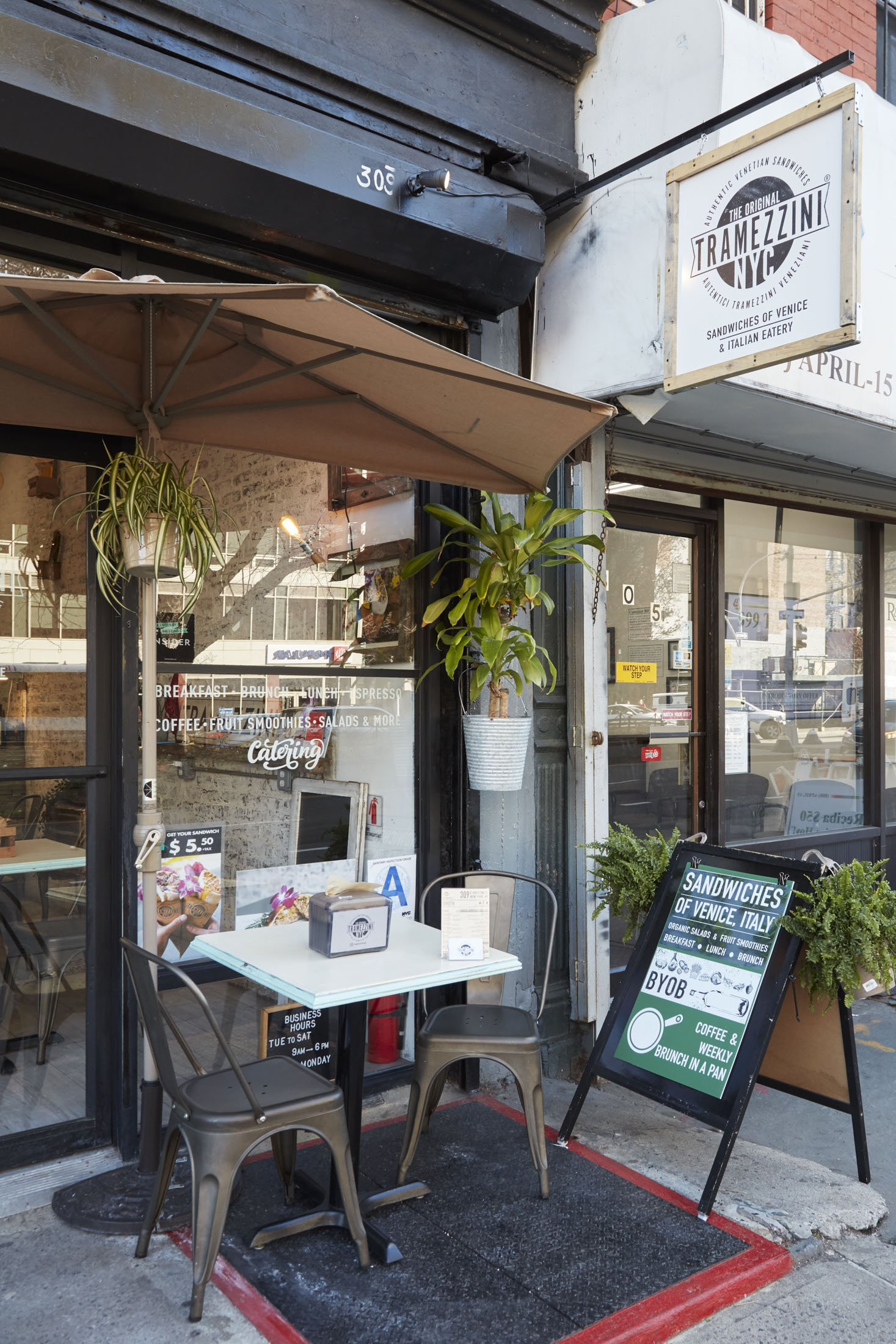 at an al fresco table.