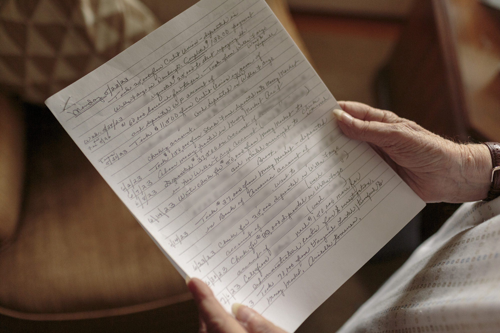 A photo of a piece of paper with notes written in cursive with details of dates and instructions.