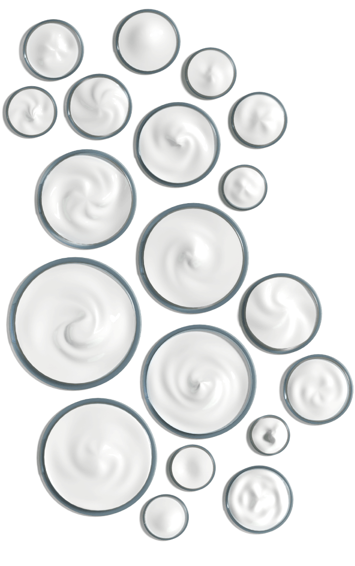 A bubble chart graphic where bubbles are shaped like little pots of cream, representing the potentially worrisome fragrance ingredients present in cosmetic products and their associated risks. The biggest risk category represented is Carcinogenicity, with 34 potentially worrisome ingredients found.