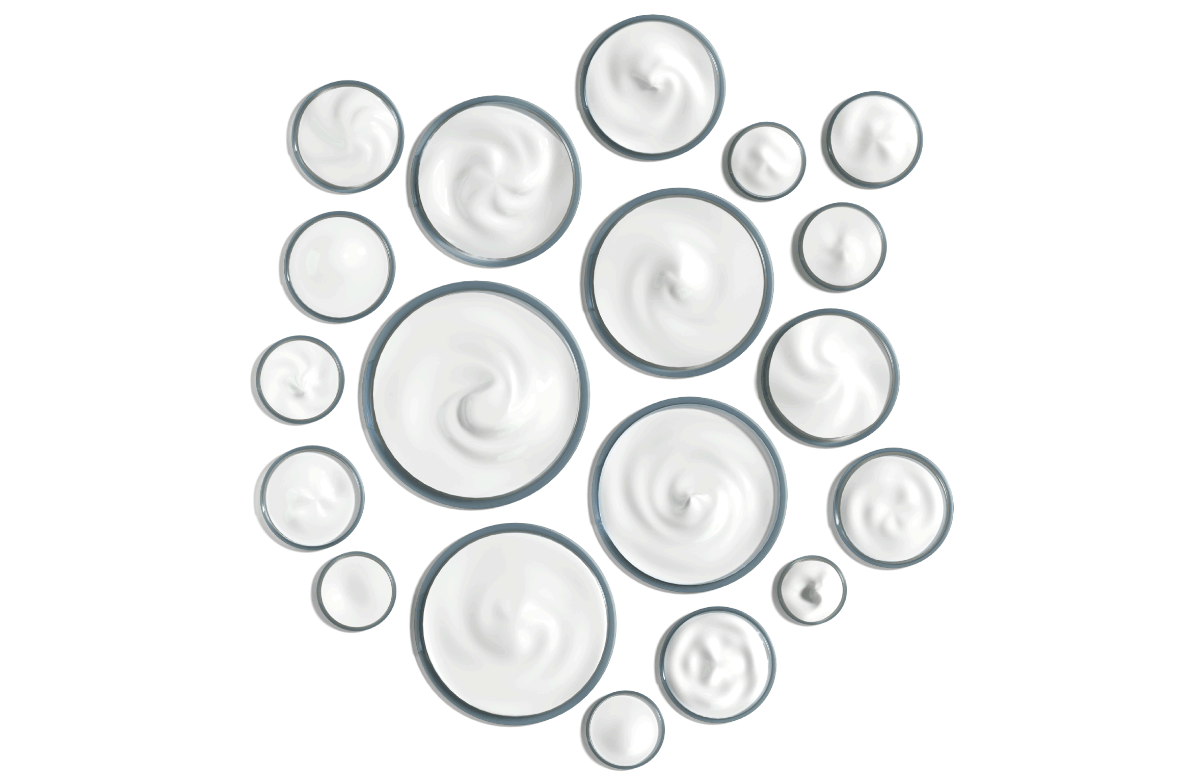 A bubble chart graphic where bubbles are shaped like little pots of cream, representing the potentially worrisome fragrance ingredients present in cosmetic products and their associated risks. The biggest risk category represented is Carcinogenicity, with 34 potentially worrisome ingredients found.