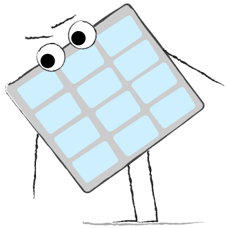 Cartoon-style drawing of a solar panel, the same than the one at the beginning. It's looking down with frowny eyebrows.