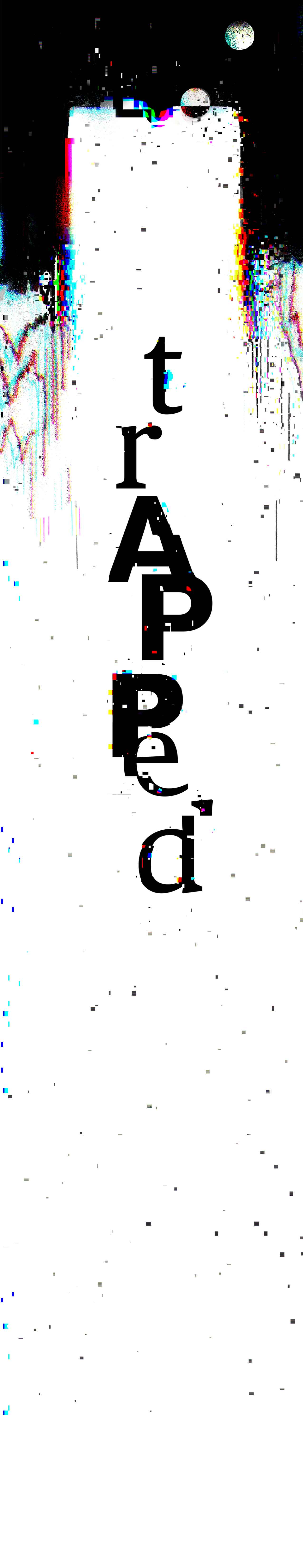 Graphic novel title: trAPPed. The word is stylized as if it is coming out of the phone.