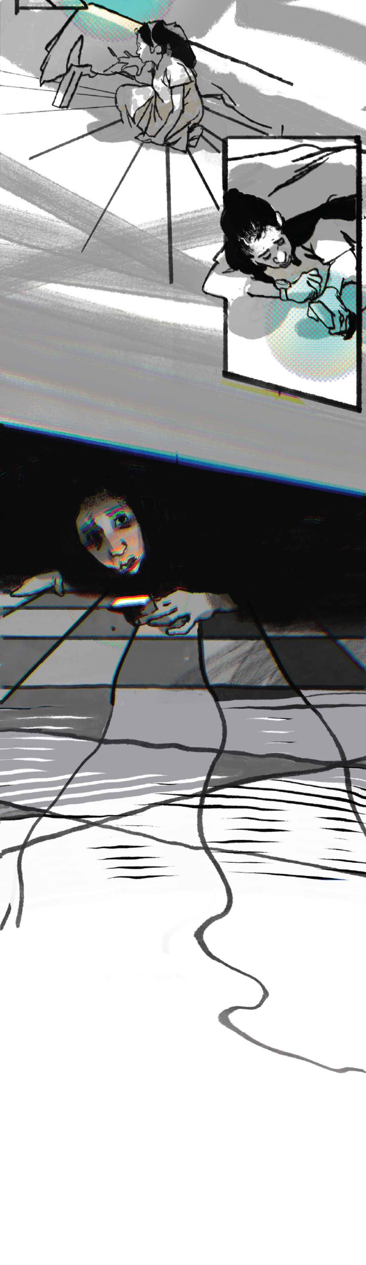 रुचिका घबराकर छिपने की जगह तलाशती है।