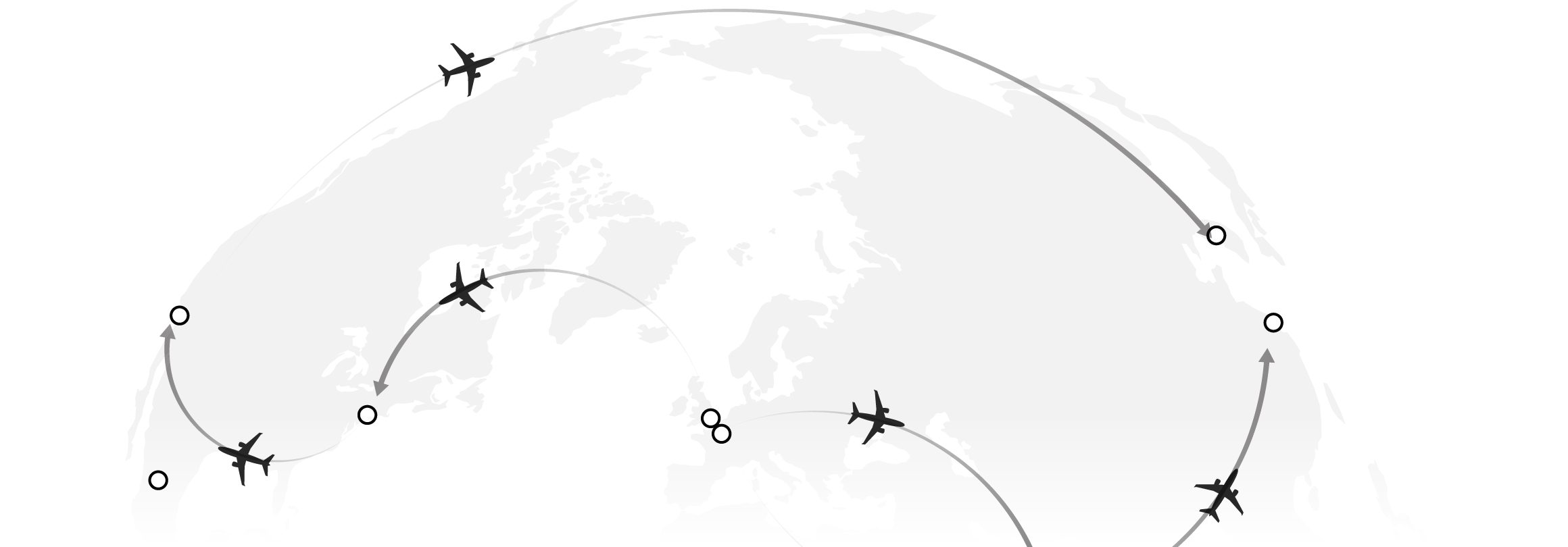 Graphic llustration of a world map and airplanes flying between points